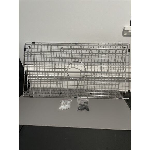 Serene Valley Sink Protector Bottom Grid -29.5" x 15.5” w/ Center Drain - Silver - Picture 1 of 5